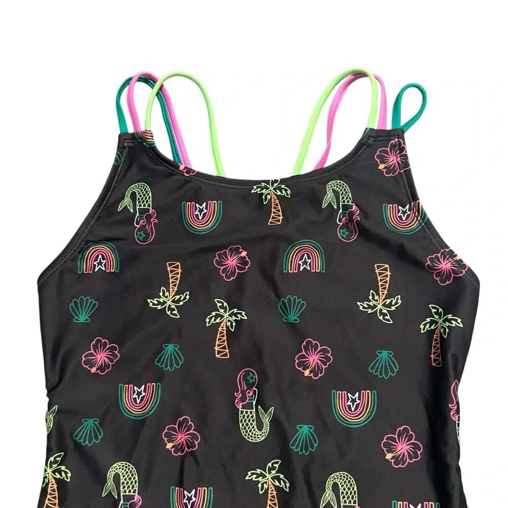 Cat & Jack XL (14/16) Black & Neon Print One Piece Swimsuit